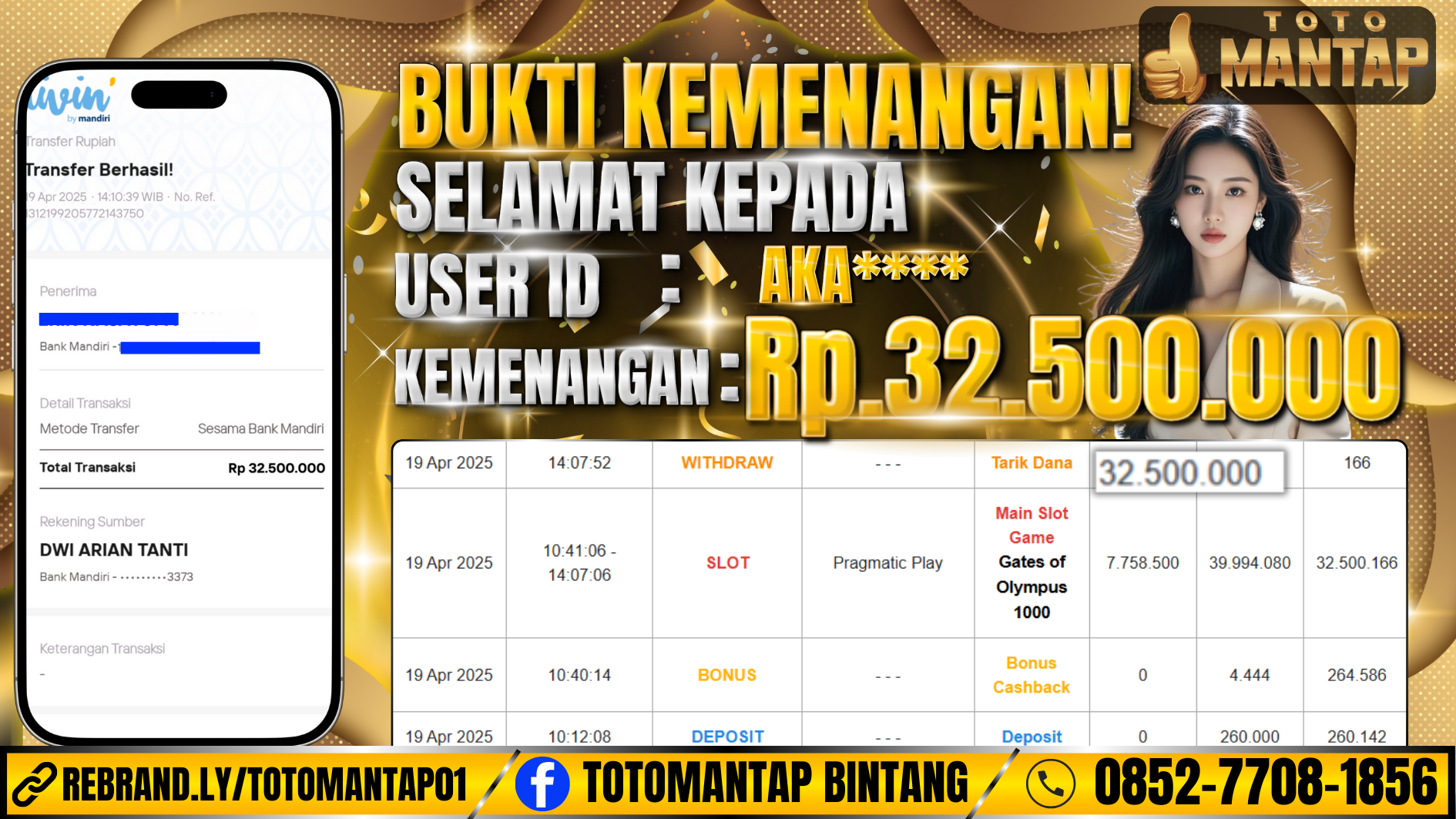 TOTOMANTAP JACKPOT Slot Gates Of Olympus 1000 Rp.32,500,000,-